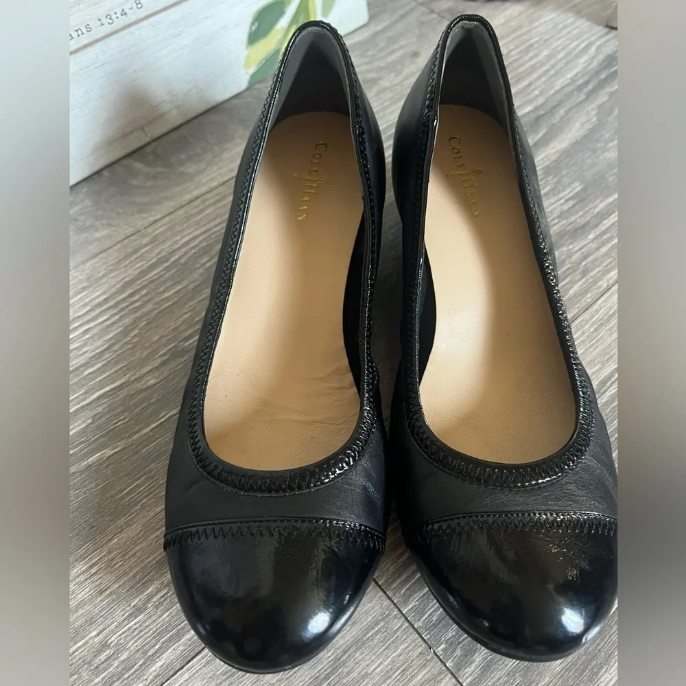 Cole Haan x Nike Air Elsie Cap Toe Patent Leather Wedge Pumps in Black. Size 7.5
